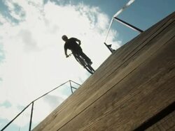 HD: BMX Rider Going Down The Starting Ramp Stock Footage