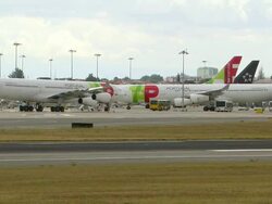 WS View of planes at airport / Lisbon, Portugal   Stock Footage