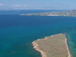 WS AERIAL View of coastline and islands near piraeus with sailboat / Piraeus, Peloponnese, Greece Stock Footage