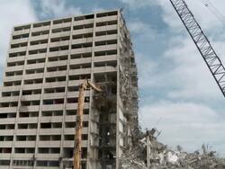 WS View of hydraulic shear demolition building / Chicago, Illinois, USA Stock Footage