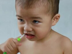 baby brushing teeth voluntarily,drooling Stock Footage