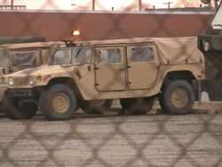 Military equipment. Army trucks and cars. Secured area. Stock Footage