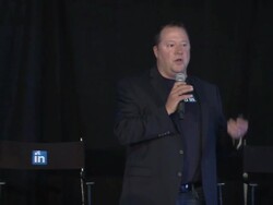 SPEECH - LinkedIn employee talks about the 3 pillars at LinkedIn. LinkedIn Declares November 7th "Linkedin Bring In Your Parents" Event at the The Empire State Building Stock Footage