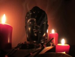 Hindu private votive little altar with burning candles Stock Footage