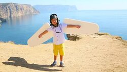 funny boy playing pilot Stock Footage