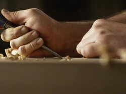 carpenter woodworking on a door Stock Footage