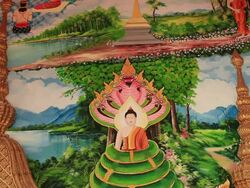 MS Shot of wall painting in Buddhist temple / Vientiane, Laos Stock Footage