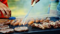 Friends having barbecue party. Stock Footage