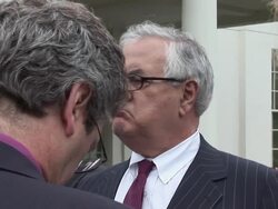 June 17, 2009 MS Representative Barney Frank answers questions from reporters outside the White House following President Obama's address on the economy / Washington, DC / AUDIO Stock Footage
