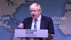 UK Foreign Secretary Boris Johnson gives first Major Speech at Chatham House in London News Clip