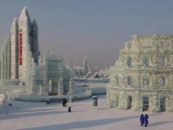 Ice sculptures at the Harbin Ice and Snow Festival in Heilongjiang Province, Harbin, China Stock Footage
