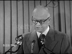 1952: DWIGHT D. EISENHOWER SPEECH: VS Crowds at 'Ike' rally. MS U.S. Republican presidential candidate Dwight 'Ike' Eisenhower speaking about financing self-defense, national security, Ike briefly takes off glasses & smiles. Campaign, rally Instructional Video