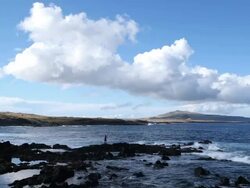 WS View of Fisherman / Rapa Nui National Park, Easter Island, Chile  Stock Footage