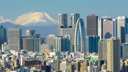 Time lapse of Tokyo skyline with mount Fuji Stock Footage