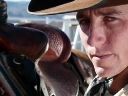 MS CU Cowboy level with horse's saddle / Kirkland, Arizon, USA Stock Footage