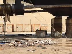 Warship repaired in dock Stock Footage