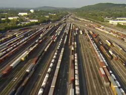 WS AERIAL View of large railyard / Chattanooga, Tennessee, United States  Stock Footage