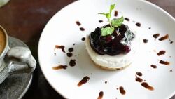 HD:Coffee with dessert blueberry cheese pie Stock Footage