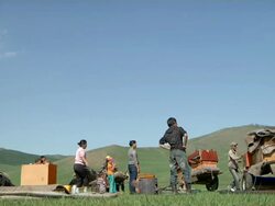 MS Nomads moving camp at open land / Central-south Mongolia, Mongolia Stock Footage