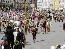 MS Shot of Knight at Medieval party showing marriage of 1475 with medieval clothing, Landshuter Hochzeit 1475 / Landshut, Bavaria, Germany Stock Footage