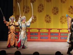 MS PAN Artist performing Beijing opera in traditional theatre AUDIO / xi'an, shaanxi, china Stock Footage