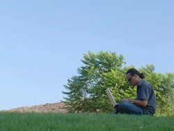 Men with computer Stock Footage