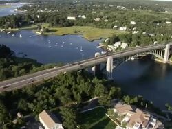 Aerial view huge bridge in New England Stock Footage