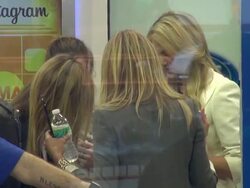 Kate Upton & Leslie Mann (The Other Woman) on the social media set of the Good Morning America show Stock Footage