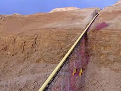 WS  AERIAL View of potash conveyor in desert / Sourn Judea Desert, Israel Stock Footage