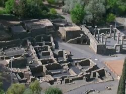 Aerial the ruins of the Katsrin in the southern Golan Heights, Israel Stock Footage