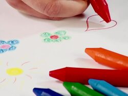 MS Shot of Painting with wax crayons / Saarburg, Rhineland Palatinate, Germany Stock Footage
