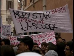 Student demo in front of senate, where school reform law is being discussed News Clip