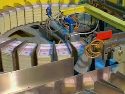 CU, Carousel sorting five dollar bill stacks, Washington DC, USA Stock Footage