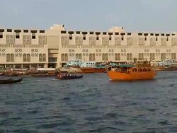 T/L of abras on Dubai creek, UAE Stock Footage