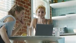 Lesbian Couple Relax Kitchen Morning 4K Stock Footage