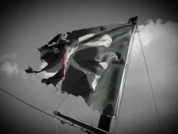 HD Pirate flag in wind grey sky Stock Footage
