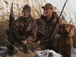 father and son duck hunting Stock Footage