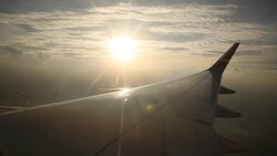 Wing of a Airplane at sunset Stock Footage