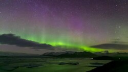 Time-lapse: Northern Light Aurora Borealis Vatnajokull Glacier Jokulsarlon lagoon Iceland Stock Footage