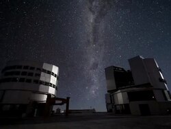 Milky Way over the domes of the Very Large Telescope (VLT), timelapse video. Stock Footage