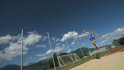HD Super Slow-Mo: Professional Male Athlete Training A Long Jump Stock Footage