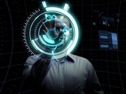 Man works with futuristic screen. Stock Footage