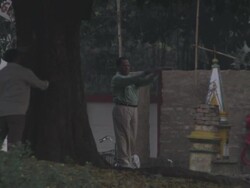 WS Two men doing morning exercise in park / Patna, Bihar, India Stock Footage