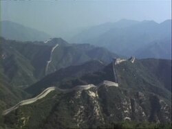 WA High angle view of Great Wall of China across hilly landscape, Badaling, China Stock Footage