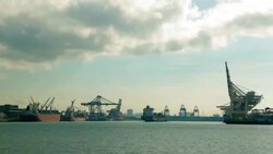 Cargo container shipping with low angle Stock Footage