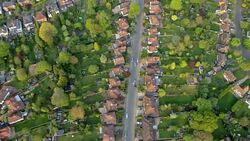 Aerial View Town and Suburbia in Sunshine. HD Stock Footage