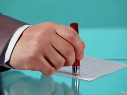 CU Hand stamping void voting ballots / Seoul, South Korea Stock Footage