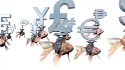 Loopable, Goldfishes carrying Currency Symbols from around the World. Stock Footage