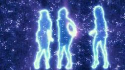 Three sexy girls dancing in silhouette on disco background blue Stock Footage
