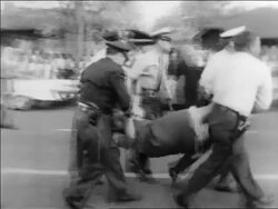 B/W 1963 policemen carrying angry Black woman at civil rights protest / Alabama / newsreel Stock Footage